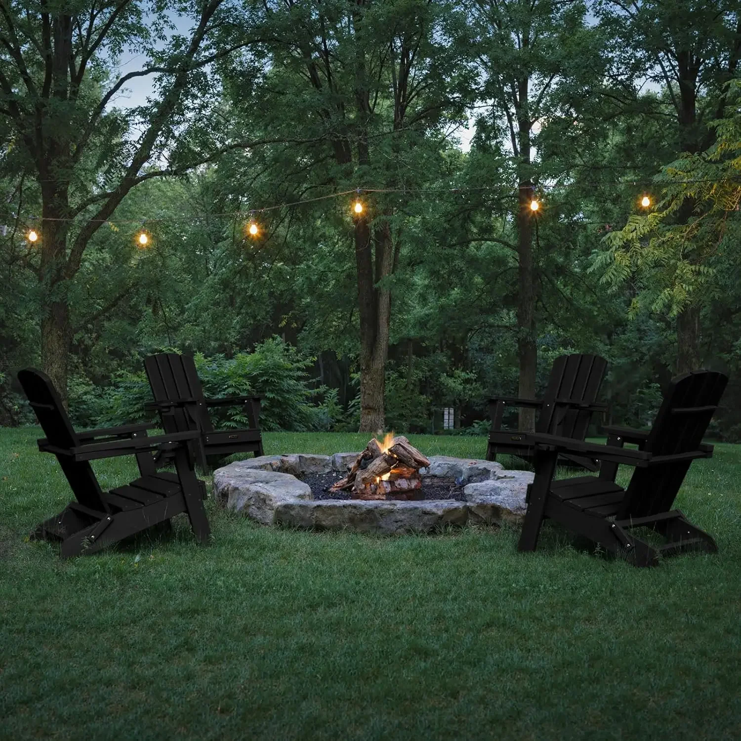 [شحن مجاني، صفقة ساخنة! ] كراسي آديرونداك القابلة للطي 4 عبوات، كراسي حفرة النار HDPE لجميع الأحوال الجوية، كراسي آديرونداك البلاستيكية مع كوبين