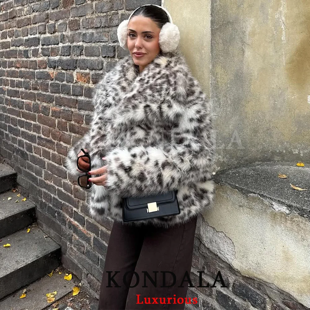 KONDALA سترات نسائية كلاسيكية من الفرو الصناعي بياقة على شكل V وأكمام طويلة معاطف دافئة سميكة موضة خريف وشتاء 2025 ملابس خروج خارجية