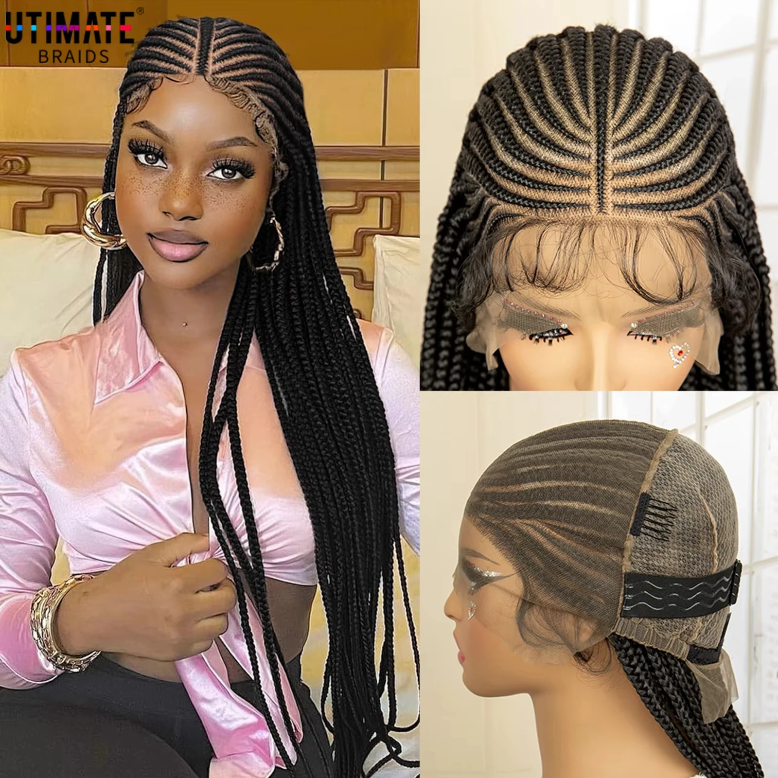 Full Lace Braided Wig Synthetic Braid Wigs Lace Frontal Wig with Baby Hair Box Braided Wig for Black Women Knotless Braid Wigs