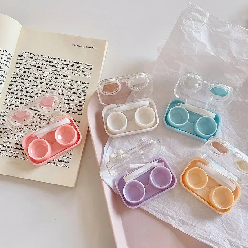 Cartoon Bear Pearl Bunny Flip Top Contact Lens Case No Twist Cap Cute Design Lenses Container Box with Lens Holder Tweezer