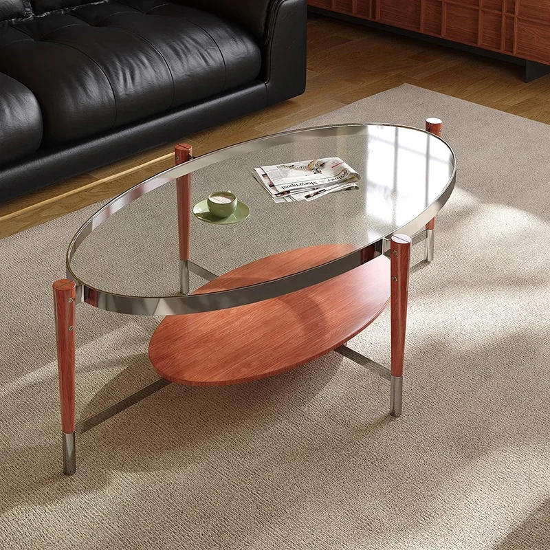 

​​Mid-Century Luxury Oval Tempered Glass Coffee Tables Stainless Steel Office Home Coffee Furniture Tavolino Da SalottoDD