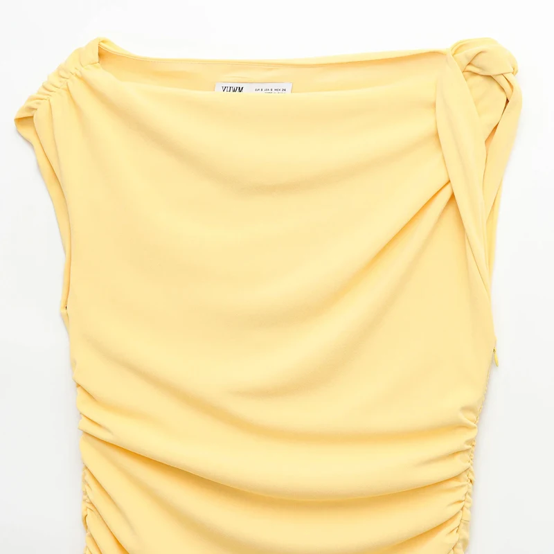 HXAO Żółte Eleganckie Sukienki Midi 2025 Damskie Wiosenno-Letnie Sukienki z Odkrytymi Ramionami Długie Sukienki Y2k Vintage na Imprezę Wieczorową Vestidos