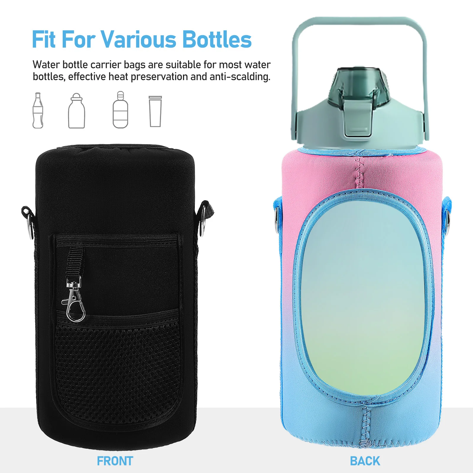 

2 pcs Water Bottle Carrier Bags Insulated Anti-Scalding With Strap Bottle Holder For Gym Sports Camping Hiking Walking With