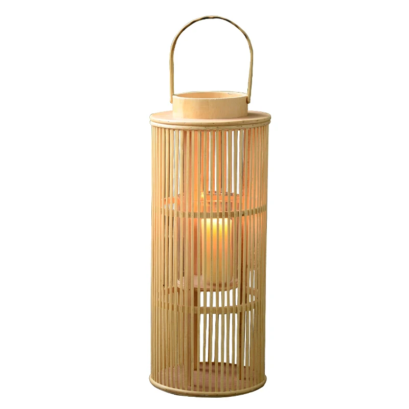 Natural Wind Bamboo Woven Wind Lamp Model Room Floor Candle Table Decoration Hotel Lobby Nordic Wabi-Sabi Lantern