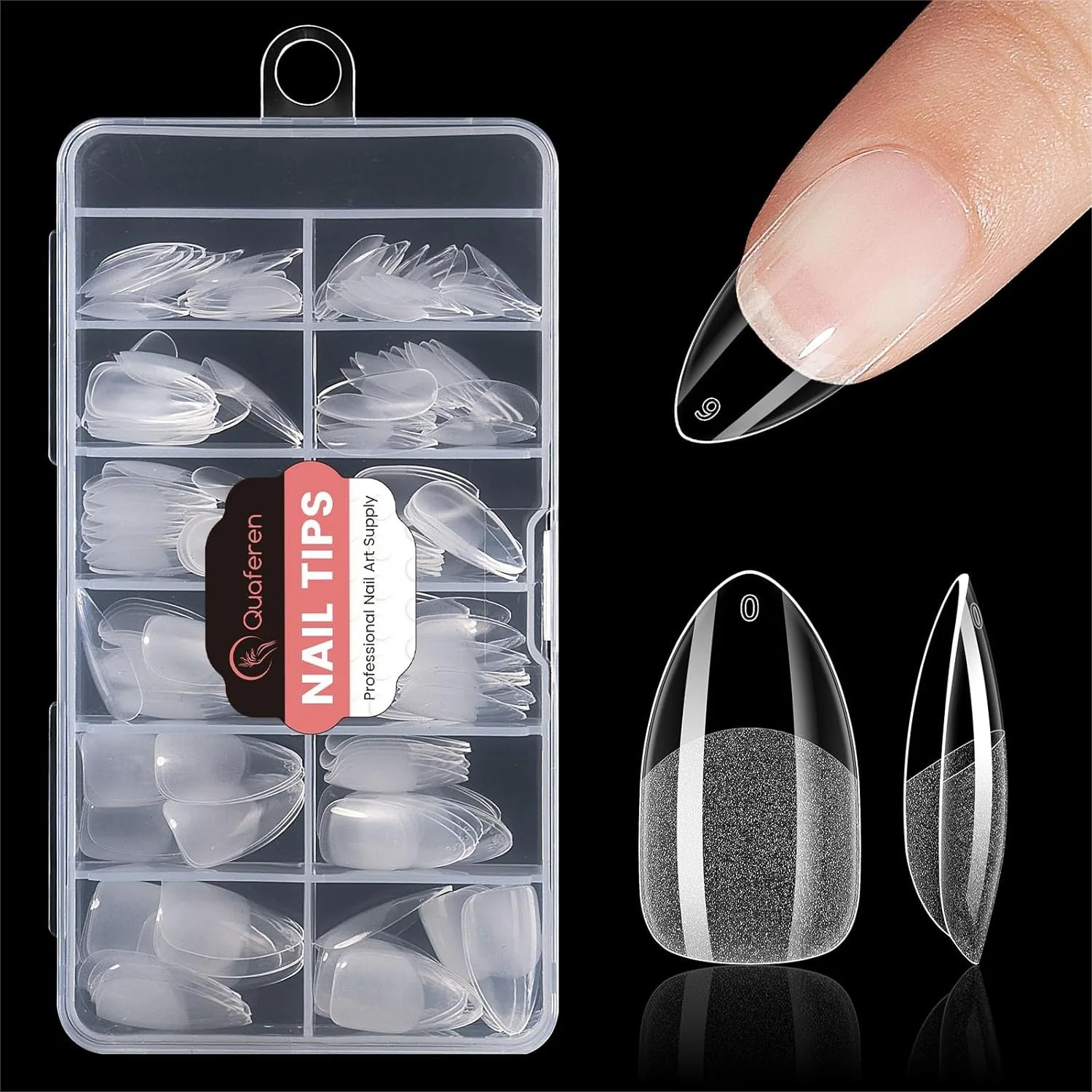 

Almond Nail Tips 240pcs Pre-shaped Acrylic Fake Nails, 12 Sizes Soft Gel Full Cover Clear False Tips for Nail Extension Salon