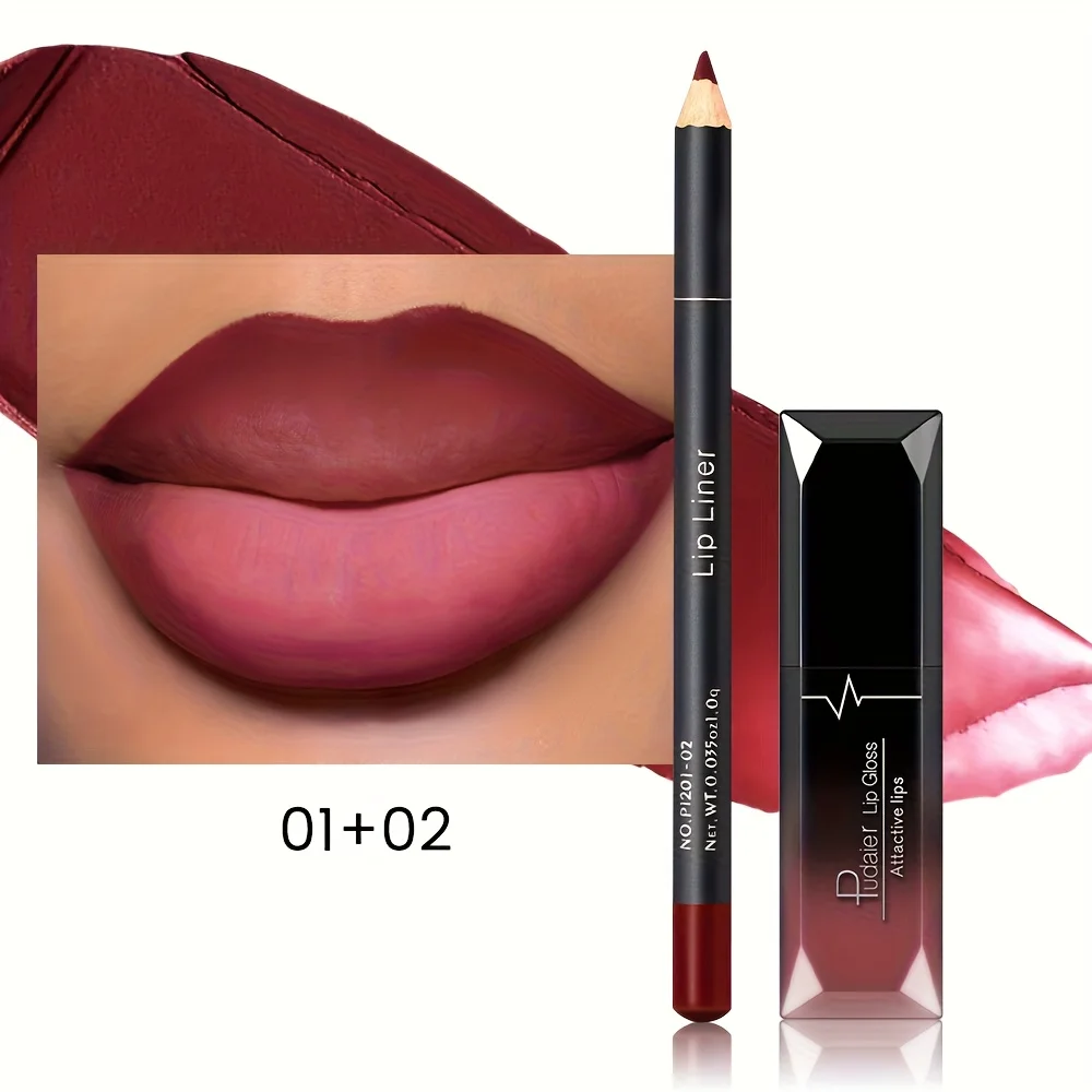 1Set Mattes Lipgloss- und Lipliner-Stiftset – wasserfeste, langanhaltende Färbung, die ideale Wahl für einen perfekten Make-up-Look