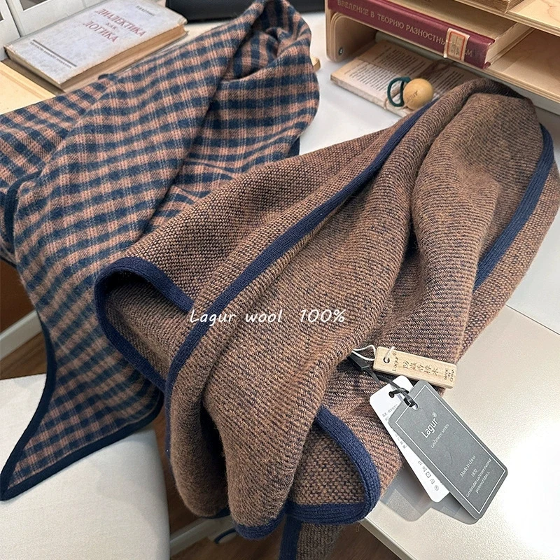 

British Craftsmanship Handcrafted Trimmed! 100% Wool Triangle Scarf Women's Winter Multifunctional Solid Color Wrap and Head Cov