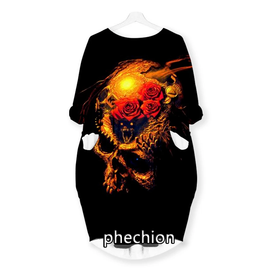 phechion New Fashion Sepultura 3D Print Dresses Casual Mid-length Dress Women Clothing Pocket Long Sleeve Tops T46