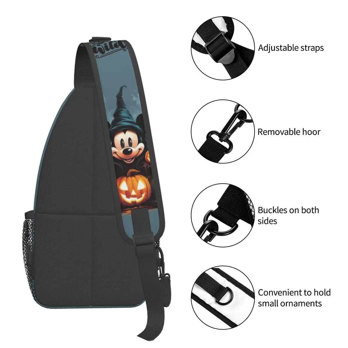 Custom Halloween Mickey Mouse Witchy Sling Crossbody Backpack for Waterproof For Cycling Daypack Printing Shoulder Backpack