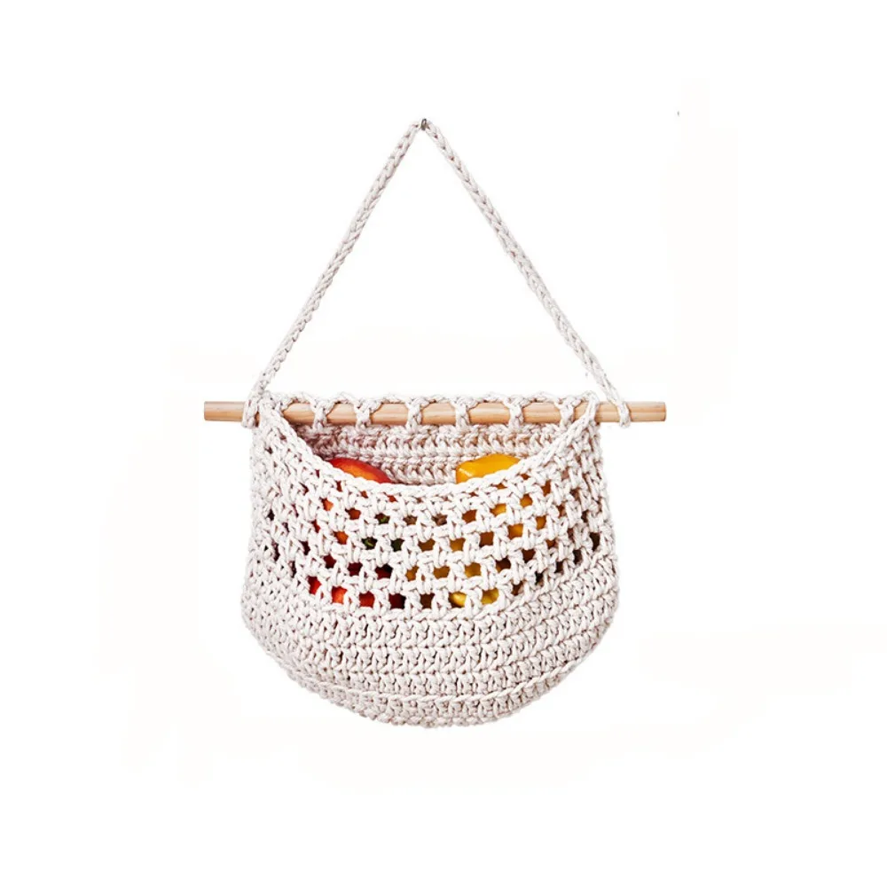 Multifunctional Cotton Rope Hanging Fruit Baskets Simple Stylish 3 Tier Storage Bag Handmade Fruit Net Pocket Closet