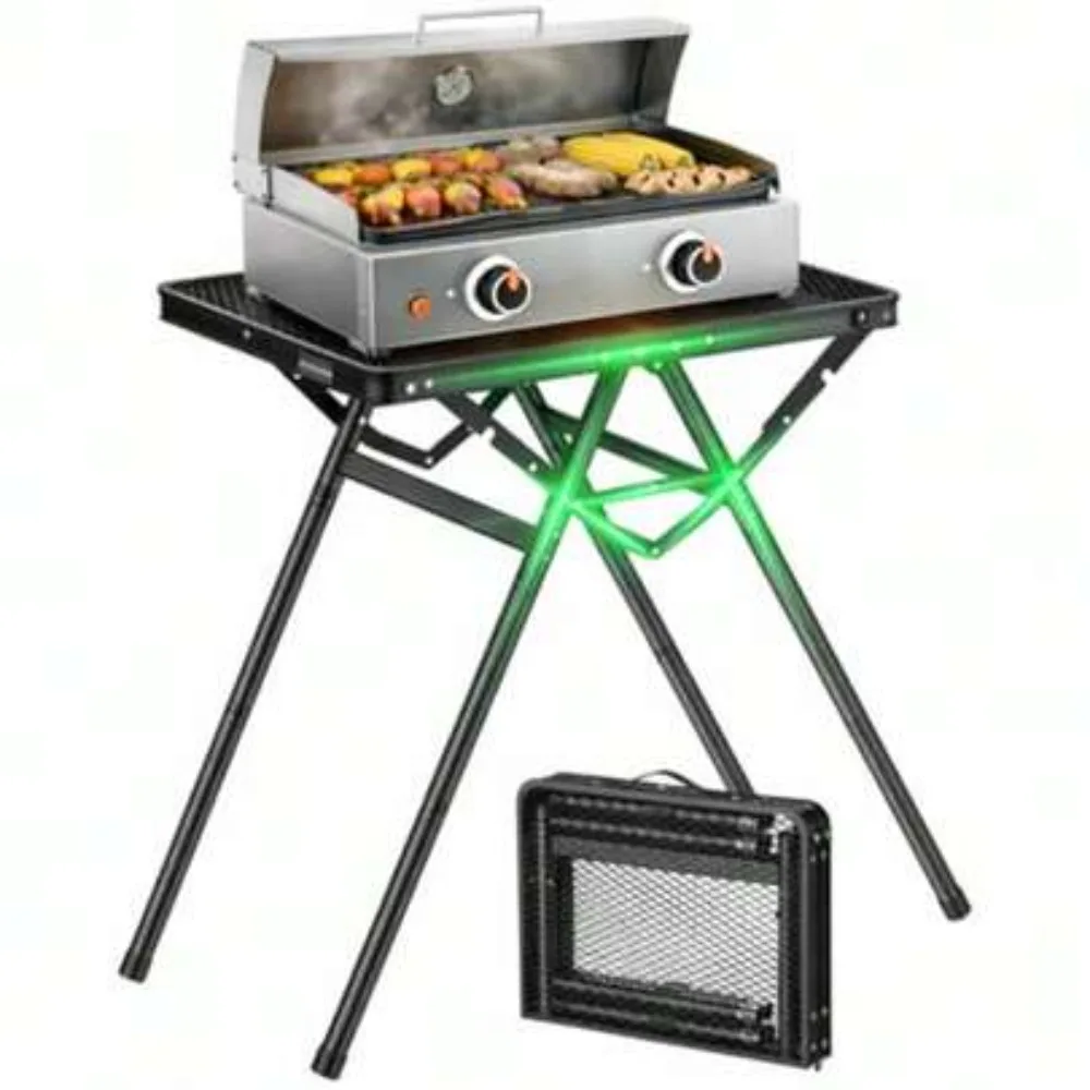 Folding Grill Table with 180 Lbs Capacity, 3 Adjustable Height Levels, Heat Resistant Aluminum Tabletop, Rustproof Lightweight Portable Picnic Table with Stable Non Slip Legs, Easy Setup for BBQ Grilling, Camping, Hiking, Beach, Patio, Backyard, 23.6