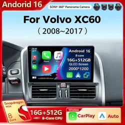 Android 16 Car Radio Wireless CarPlay Android Auto Radio For Volvo XC60 2007 2010 2013 2014 2017 4G Car Multimedia GPS Autoradio