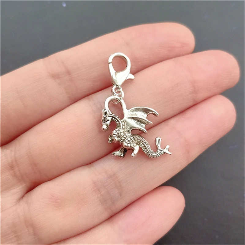 2 Pcs Antique Silver Color Monster Charms Dragon Clip on Charm Monster Zipper Pull Gothic Charm