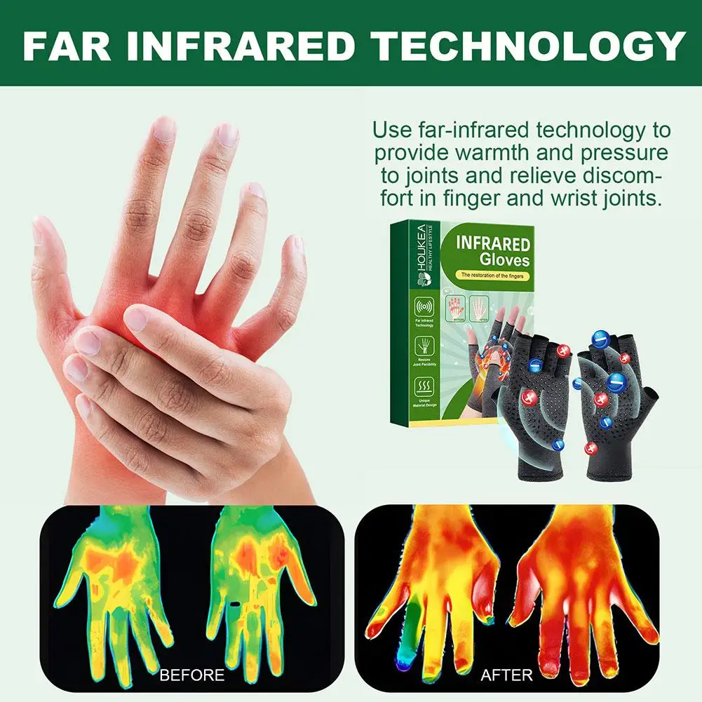 1 คู่ Half Finger Joint Pain Relief ถุงมือ Anti Arthritis Therapy การบีบอัดถุงมือกีฬาสําหรับผู้หญิงผู้ชาย Therapy สายรัดข้อมือ