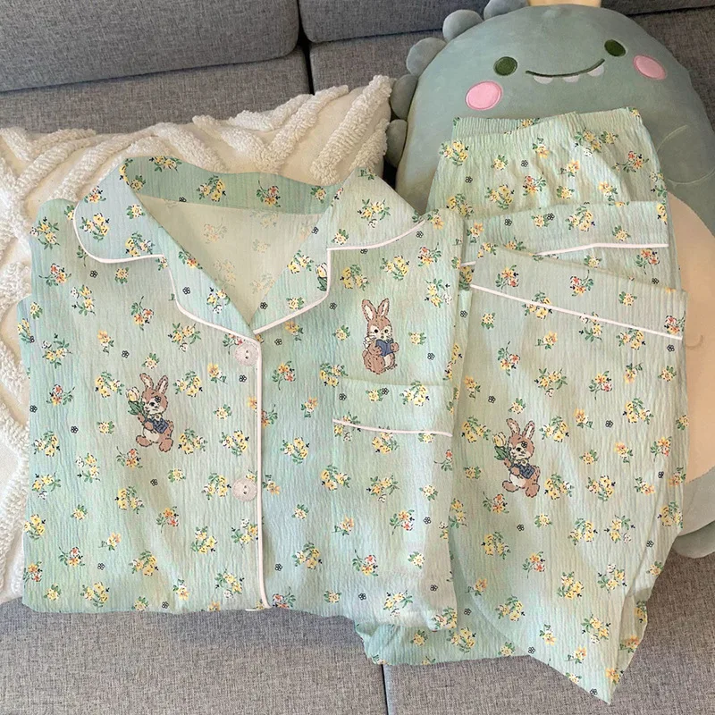 

New Spring Autumn Fresh Pajama Sets Women Girls Pleated Fabric Niche Casual Student Pajamas Women Pajamas Family Clothing Sets