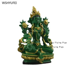 1 pc Resin painted green Tara Bodhisattva Buddha Statue Sculpture Crafts Feng Shui Accessories sacrifice pray for auspiciousness