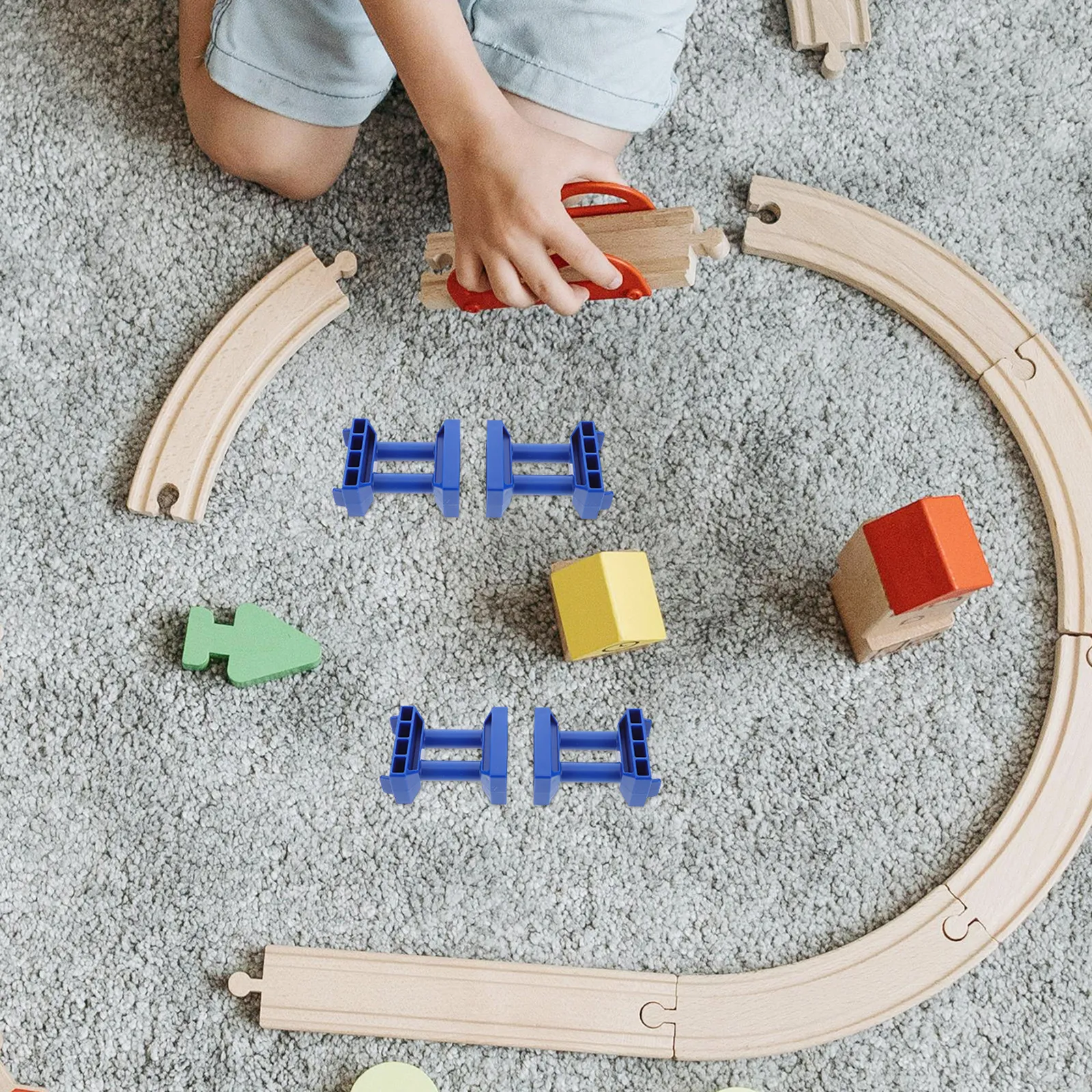 6Pcs Blue Cylindrical Train Bridge Stackable High-Level Supports Enhance Creative Train Track Layouts Multi-Level Track