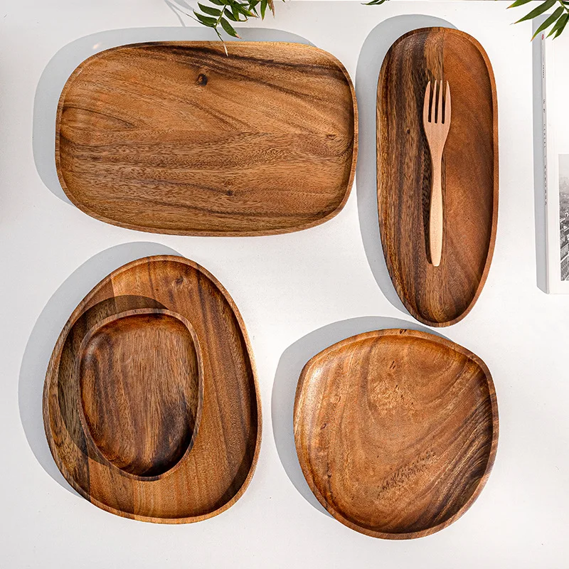 Solid Wood Dinner Plates Irregular Oval Serving Tray Fruit Dishes Dry Fruit Sushi Tea Tray Bread Wooden Plate Home Decoration