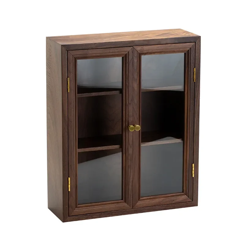 Walnut Double Door Glass Display Cabinet Living Room Storage Unit for Tea Set Ornament Showcase Home Furniture