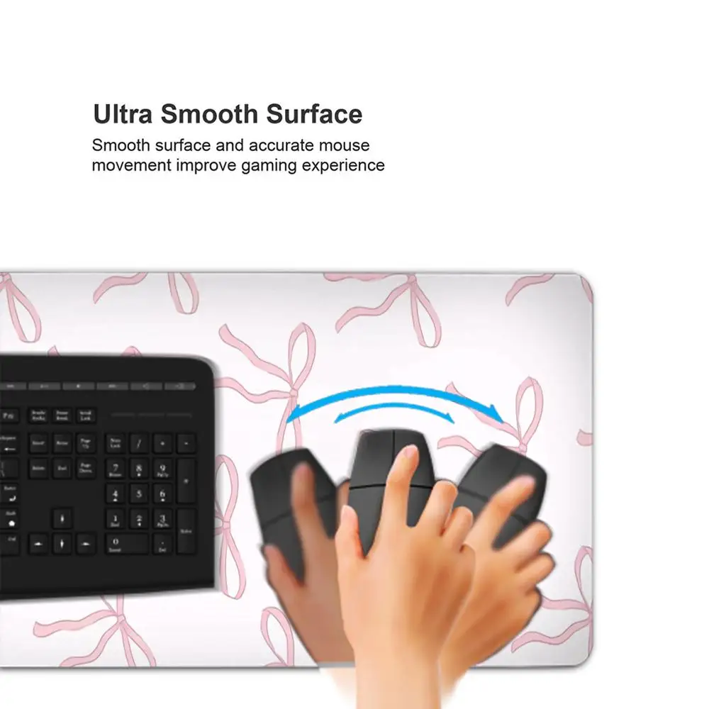 Pink Bow Sweet Girly Aesthetic Large Gaming Mouse Pad Office Desk Mat Computer Keyboard Pad Non-slip Gifts for Girls Friends