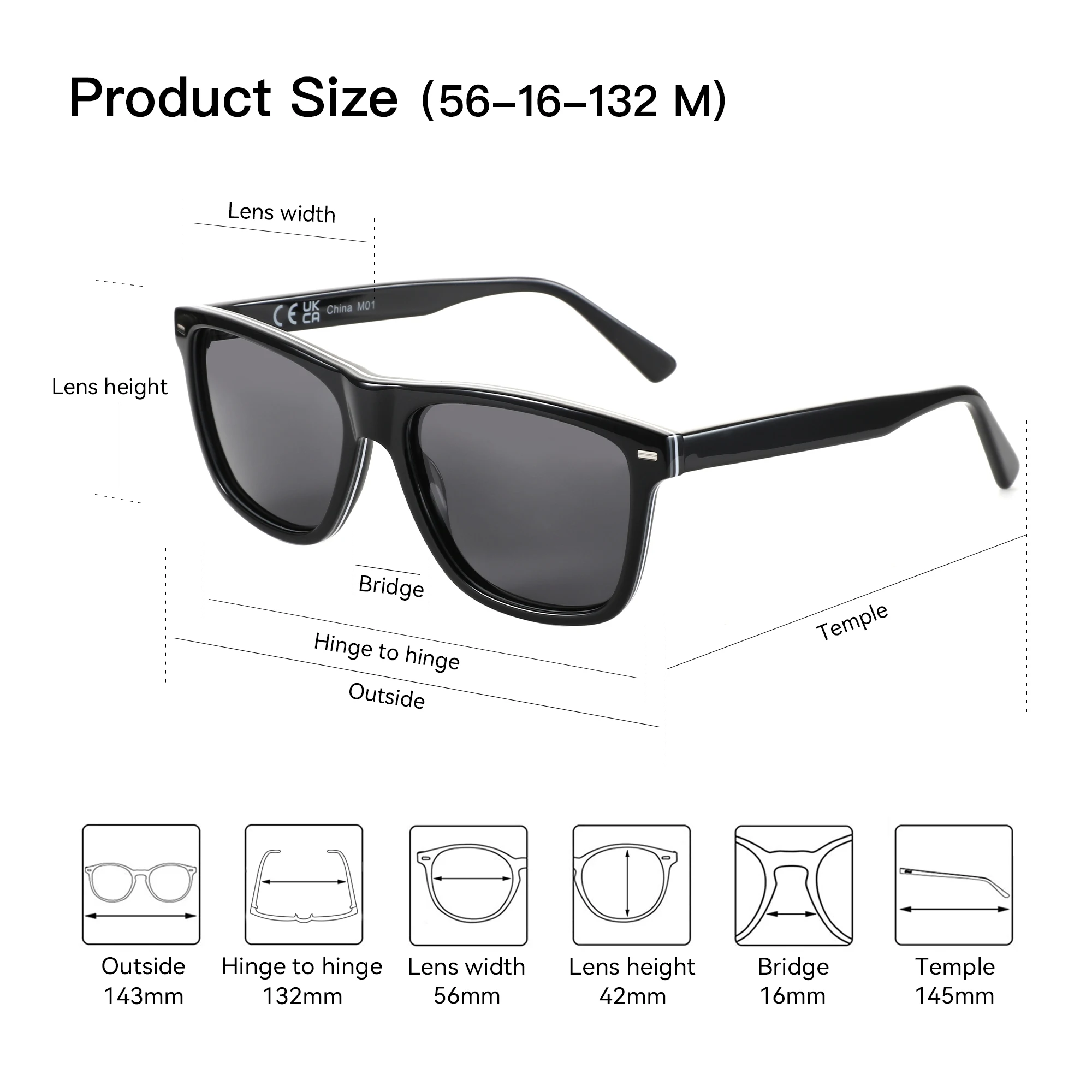 ZENOTTIC Neu eingetroffene quadratische polarisierte Sonnenbrille, UV400-Schutz, Acetat-Sonnenbrille, klassisches Design, Schatten für Damen und Herren – Detail 7