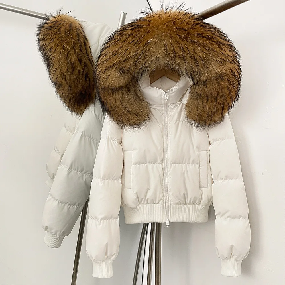 Chaqueta acolchada de invierno para mujer, chaqueta acolchada grande con cuello de piel de zorro Real, Parkas cortas para mujer, abrigo grueso cálido 90% de plumón de pato suelto