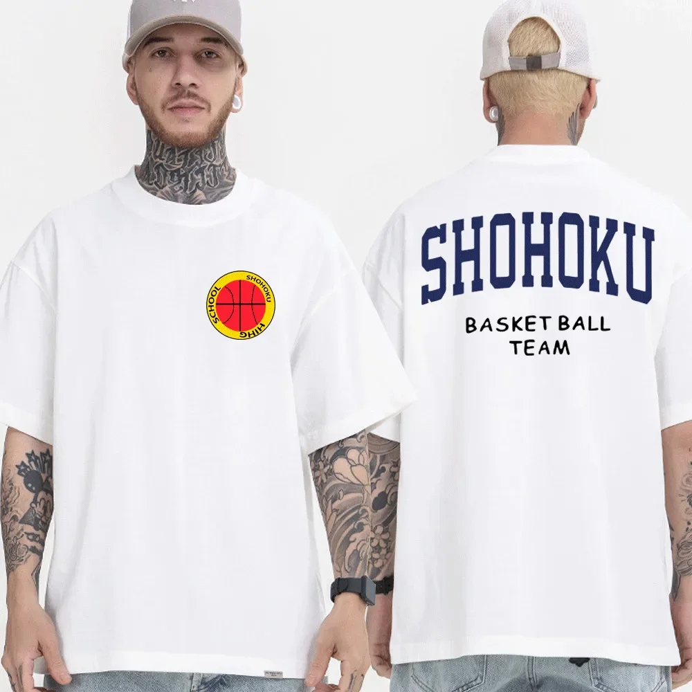 Summer 100% Cotton Men T-shirts Anime Shohoku Basket Ball Team Print T Shirt Sakuragi Hanamichi Tees Harajuku Casual Tops