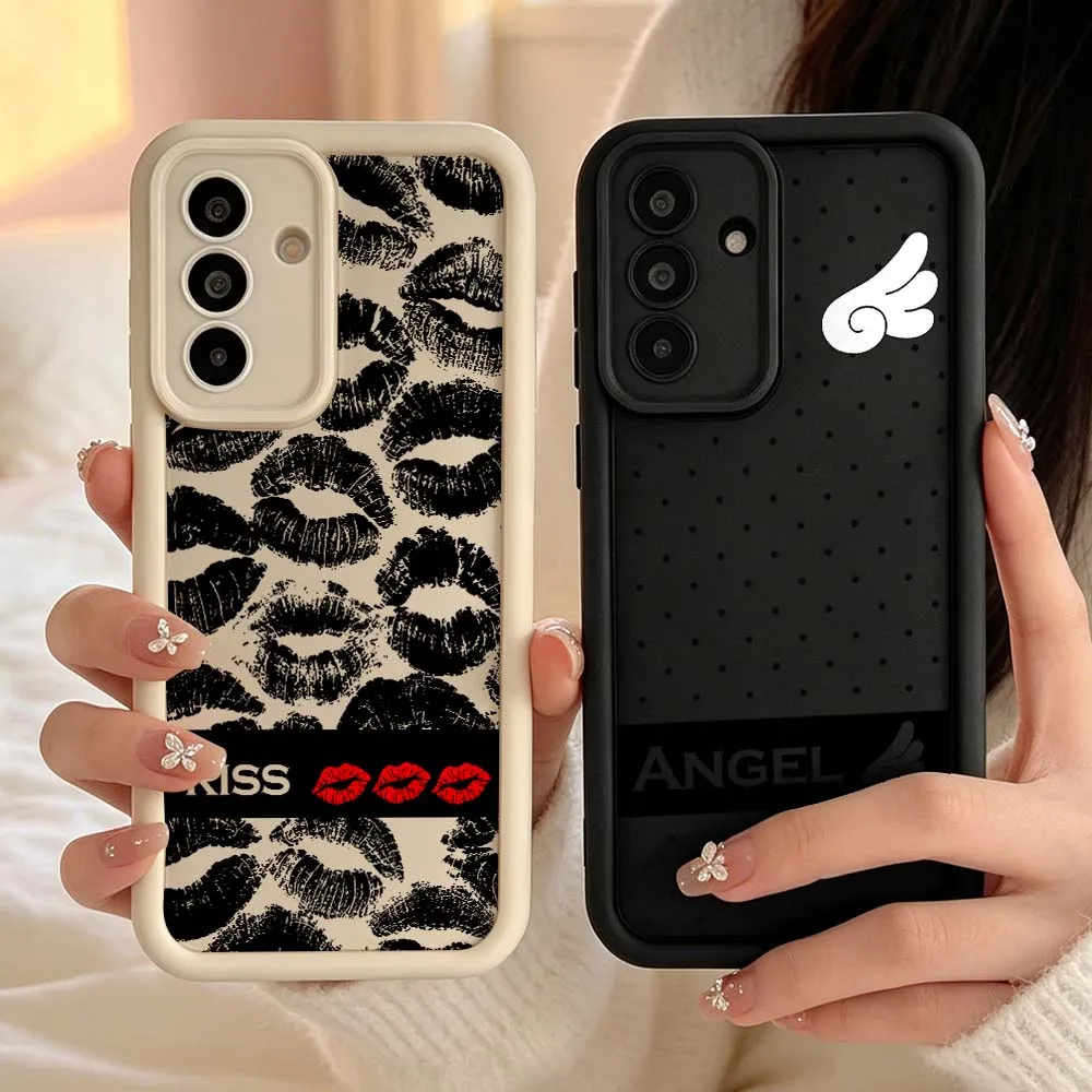 Design Black Lips Cover For Samsung Galaxy A06 A07 A15 A16 A17 A25 A26 A35 A36 A55 A56 A57 Eye Ladder Phone Case