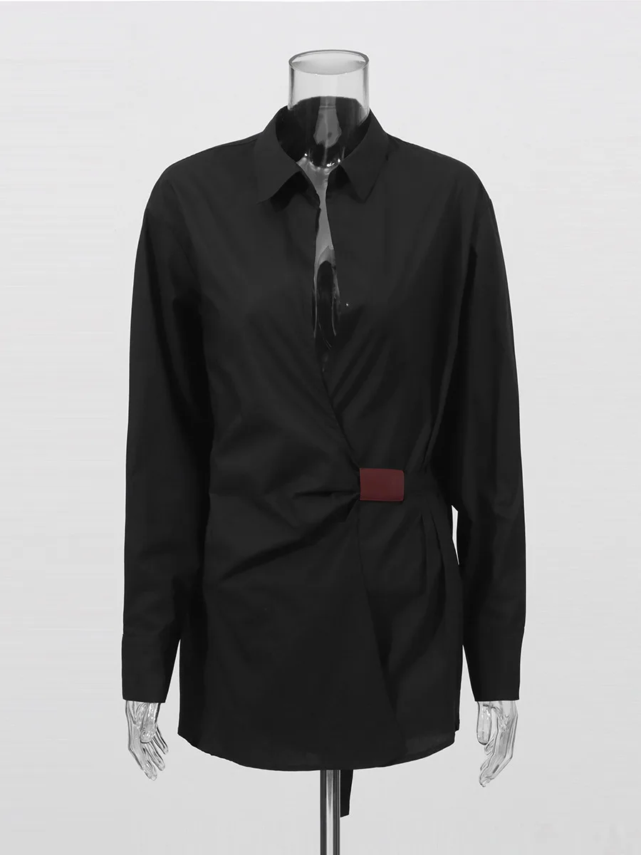 Vestido estilo desplazamiento con temperamento para mujer, vestido camisero corto plisado asimétrico, novedad de otoño 2025, negro