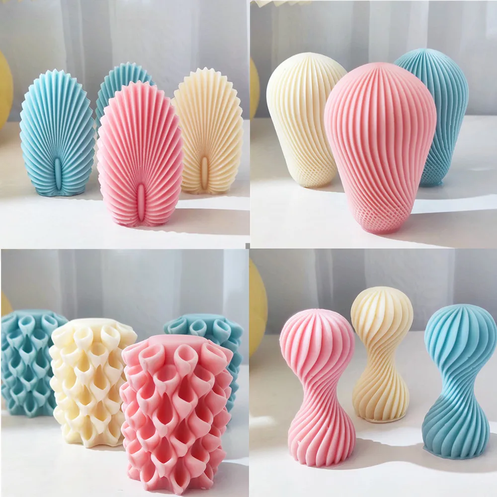 3D Pillar Spiral Silicone Candle Mold Round Wave Twirl Silicone Mould Wavy Wax Molds Soap mold Shell leaf geometric Candle Mold