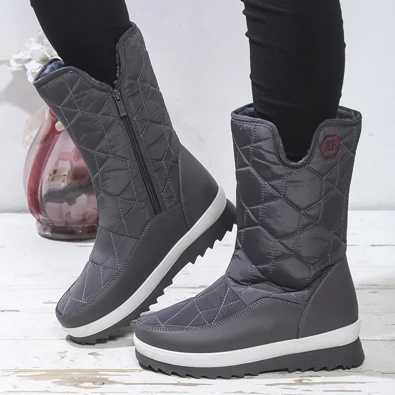 

Women Boots Winter Keep Warm Quality Mid-Calf Snow Boots Ladies Lace-up Comfortable Waterproof Booties Chaussures Femme