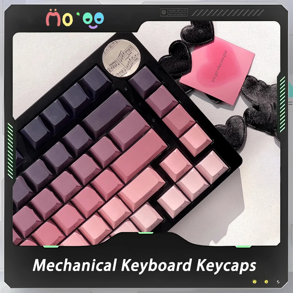 

MoCoo Black Pink Keycaps Cherry Height PBT Sublimation Mechanical Keyboard Keycap Sets RGB Light Transmission Gamer Accessories