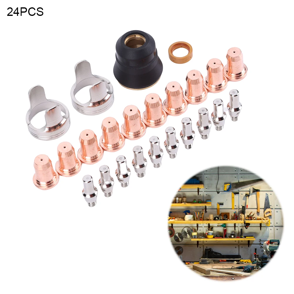 

24 Pcs IPT40 Tip Electrode Kit Welding Parts Consumables Set Torch Plasma Cutting Shield Cap for YESWELDER CUT 55DS Pro CUT 65DS