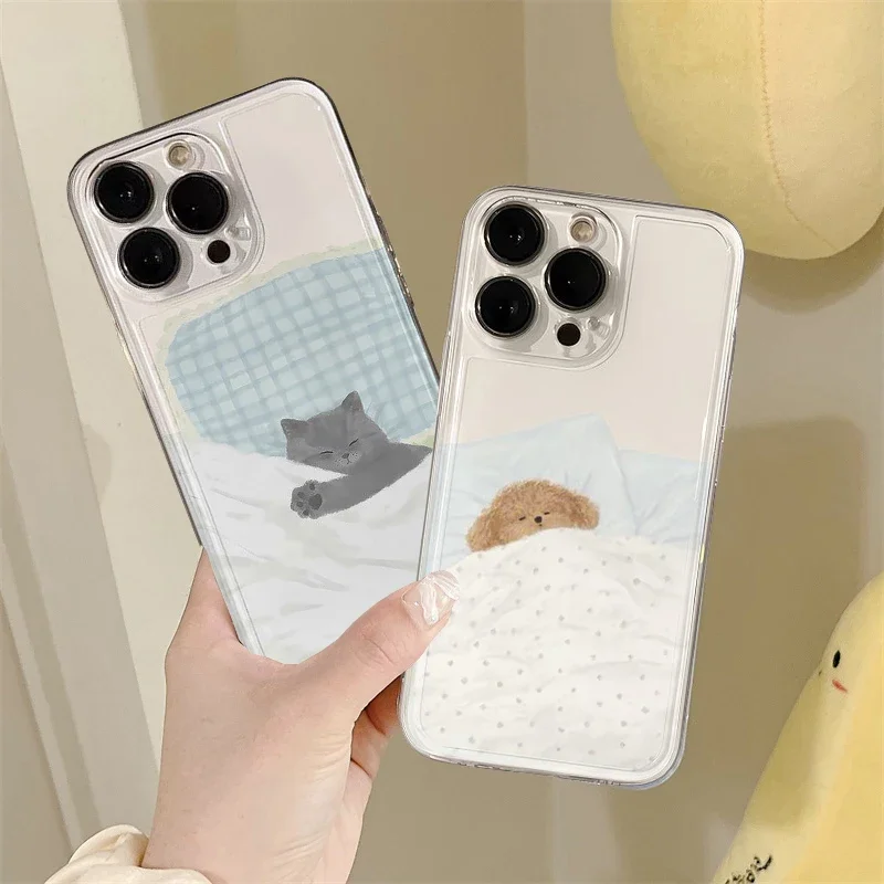 Hond Kat Paar Telefoon Case Voor Samsung Galaxy A55 A15 A54 5G A16 A35 A25 S25 S24 Ultra S23 FE S20 S21 S22 Plus Leuke Cartoon Cover