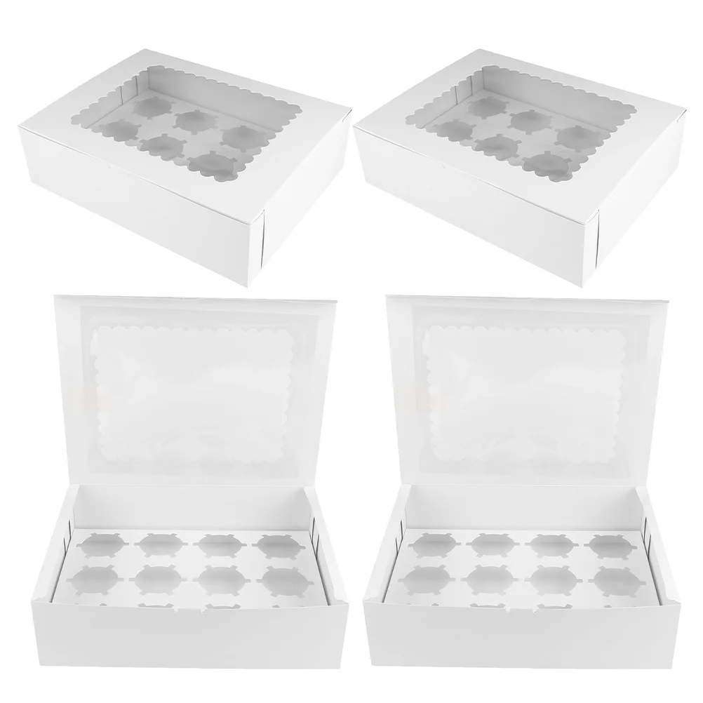 Cajas para cupcakes elegantes, soporte de 12 rejillas, postres para fiesta de cumpleaños, Mini cajas para pasteles, caja para cupcakes resistente y segura para alimentos, 4 Uds.