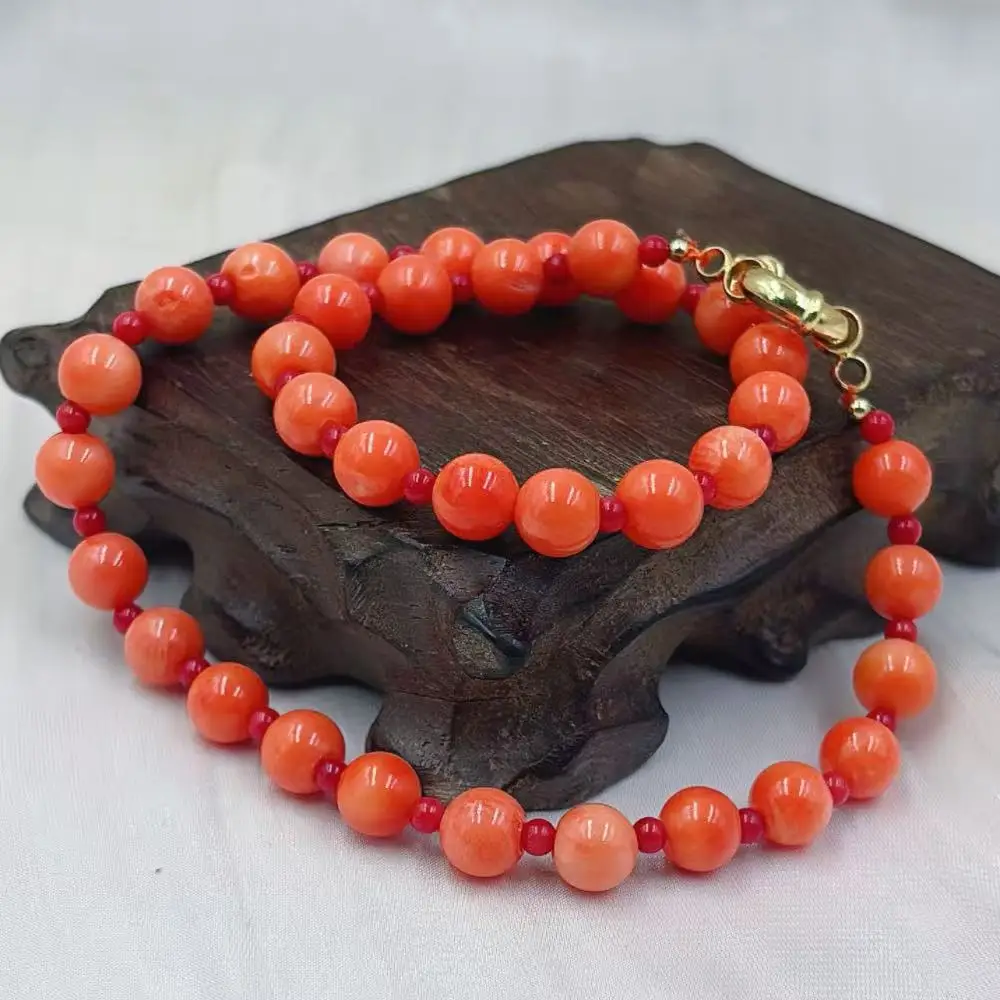 8mm 4mm Round Orange Red Natural Sea Bamboo Orange Coral Jewelry Chokers Collar Necklace 40-90cm
