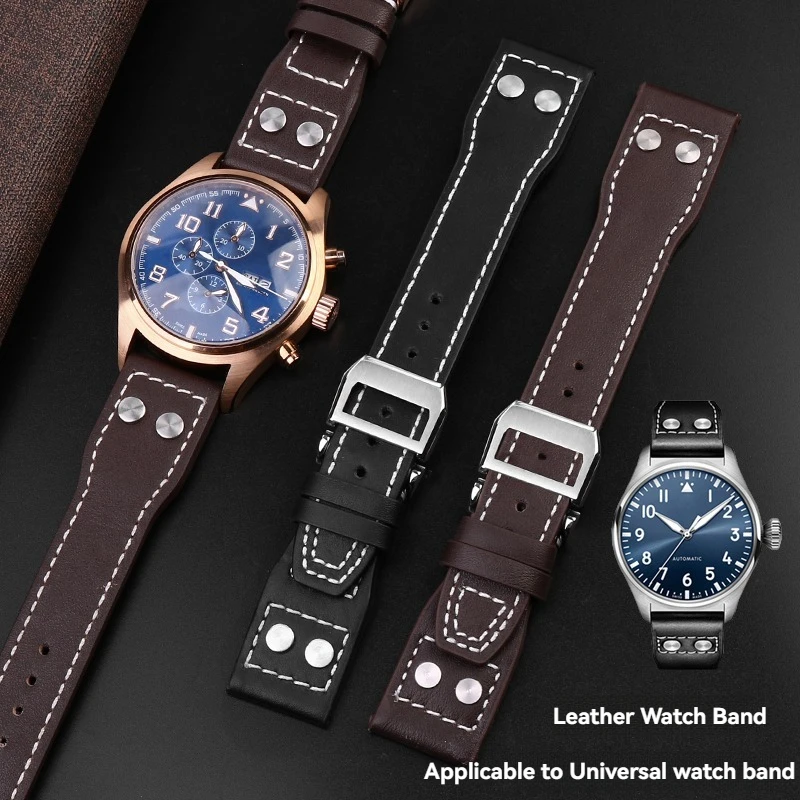 dla IWC Big pilot Spitfire fighter Little Prince Mark 18 pierwsza warstwa skóry bydlęcej z gwoździami męska bransoletka na rękę 21 22mm