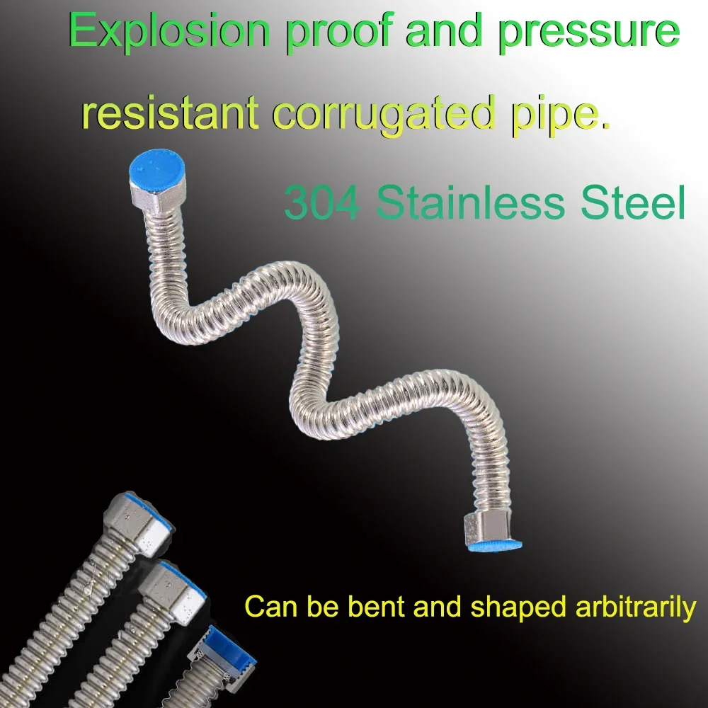 1pc Stainless Steel Corrugated Pipe High Pressure Explosion-Proof Water Heater Inlet Hose Basin Toilet Connection Outlet Pipe