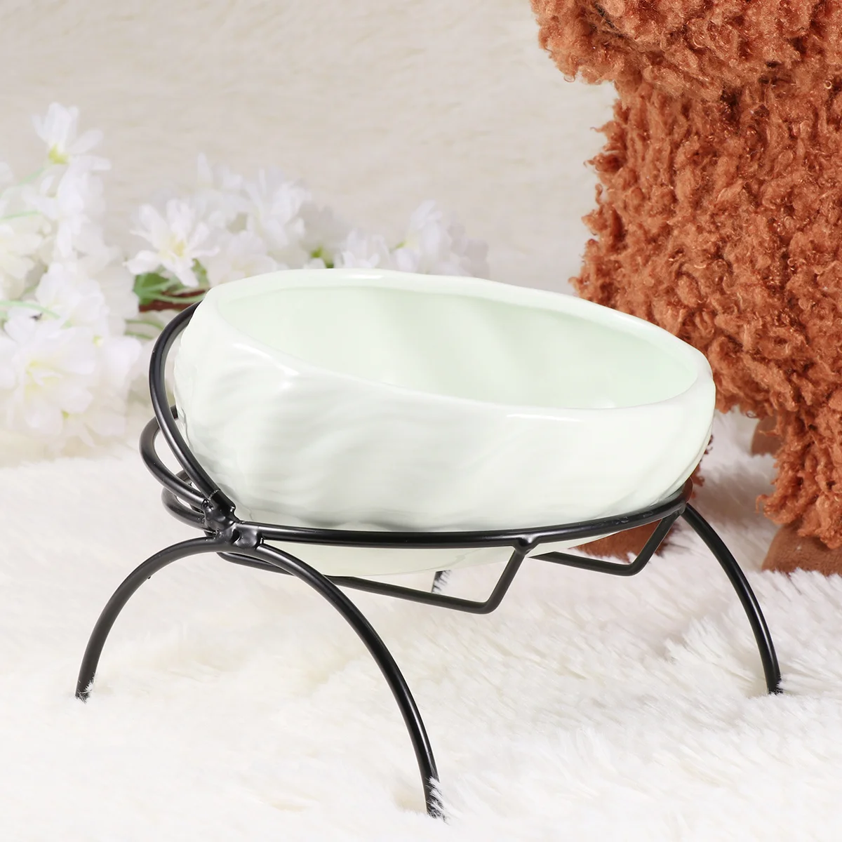 

1Set Pet Ceramic Food Bowl Dog Cat Water Drinking Bowl Iron Frame Rack Stable Non-Slip Elevated Pet Feeder Comfortable Neck