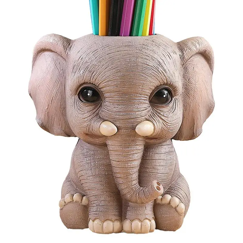 

Creative Cute Elephant Pen Holder Resin Pencil Holder Makeup Brush Toothbrush Stationery Storage Container Desk Decoration