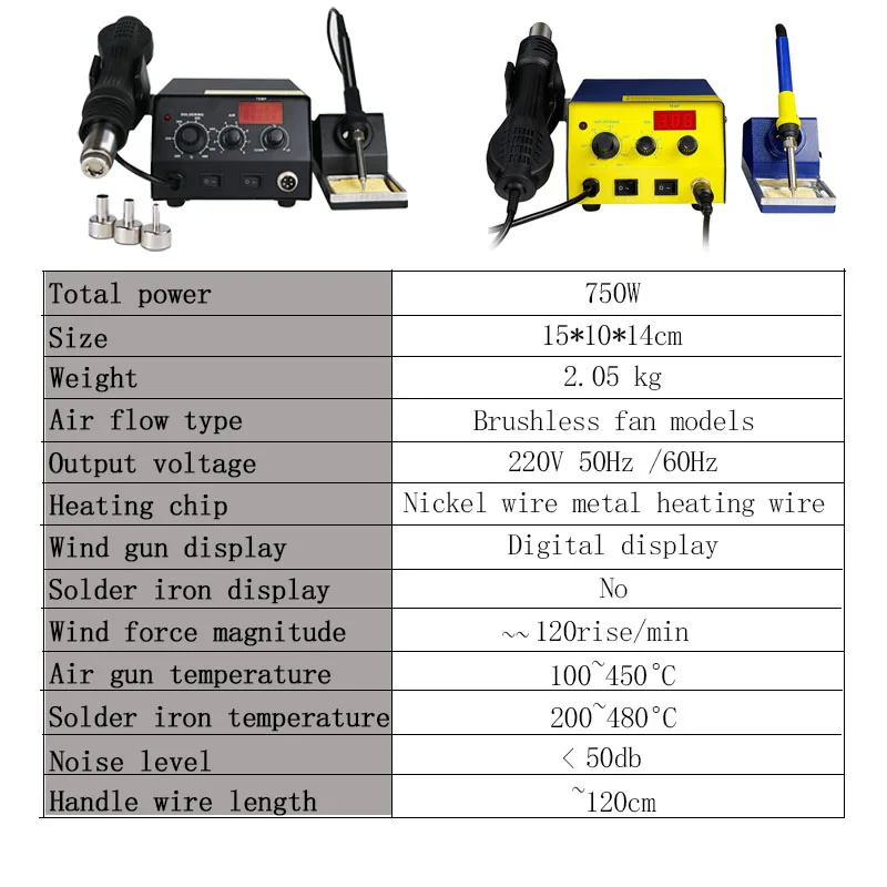 Portable Digital Hot Air Gun, BGA Rework Solder Station, Hot Air Blower, Heat Gun, Desoldering, 2 in 1