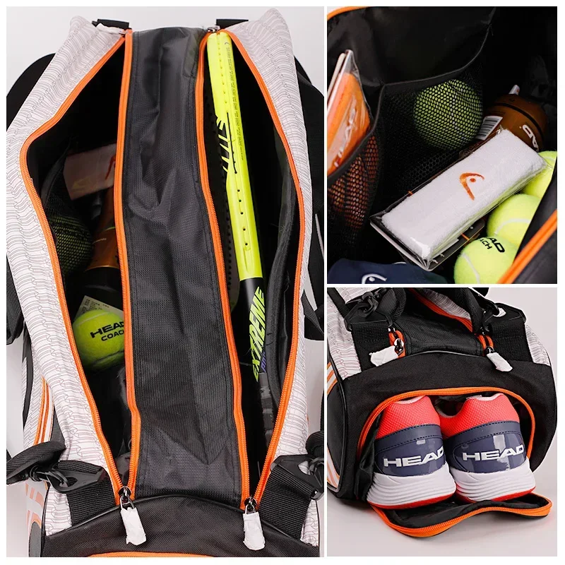 HEAD-Bolsa de raquetas de tenis de gran capacidad, mochila de tenis, Gymbag de bádminton, bolsa de raqueta de Squash con bolsa de zapatos separada, 3-6 piezas