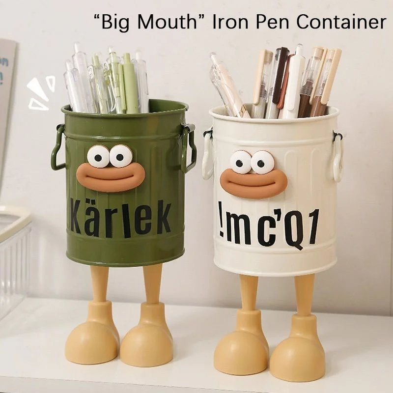 Big Mouth” Iron Pen Container Iron Pen Holder Student Desktop Iron Bucket Office Cylinder