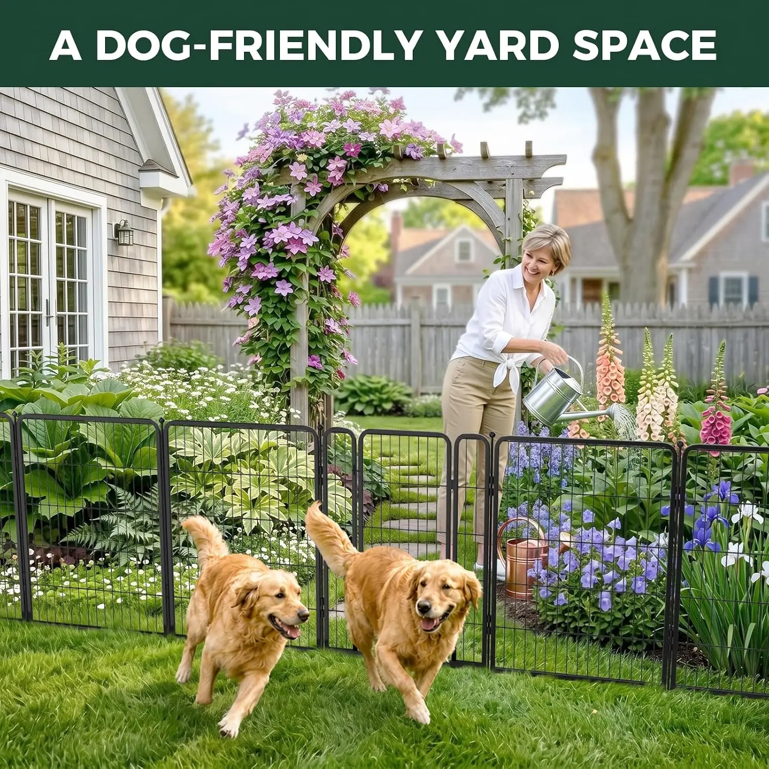 No Dig Garden Fence, Outdoor for Yard, 40in(H) x 36.4ft(L), 16 Panels | Heavy-duty Metal Animal Barrier, Dog-friendly yard