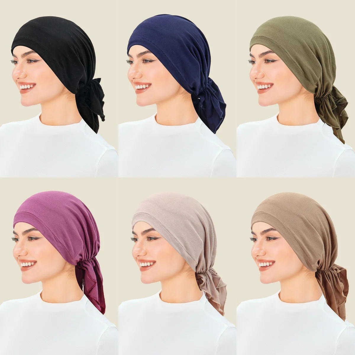 หมวกฮิญาบสีพื้นสำหรับผู้หญิง ผ้าโพกหัวสำหรับผู้ป่วยเคมีบำบัด ผ้าคลุมศีรษะ ผ้าพันคอ ผ้าโพกศีรษะสำหรับผู้ป่วยมะเร็ง อุปกรณ์เสริมผม