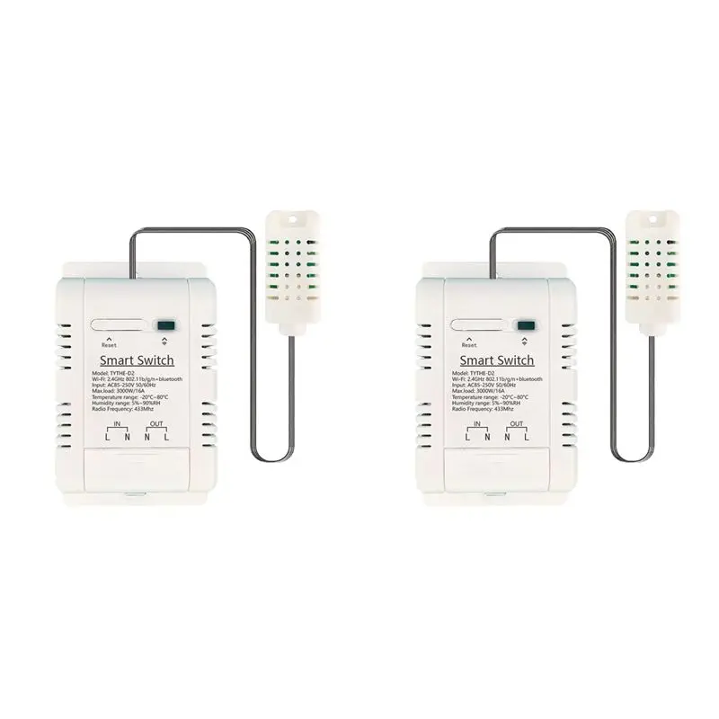2X Tuya Smart Wifi Switch 3000W 16A Thermostat Temperature And Humidity Monitoring With Energy Consumption Monitor-AT36