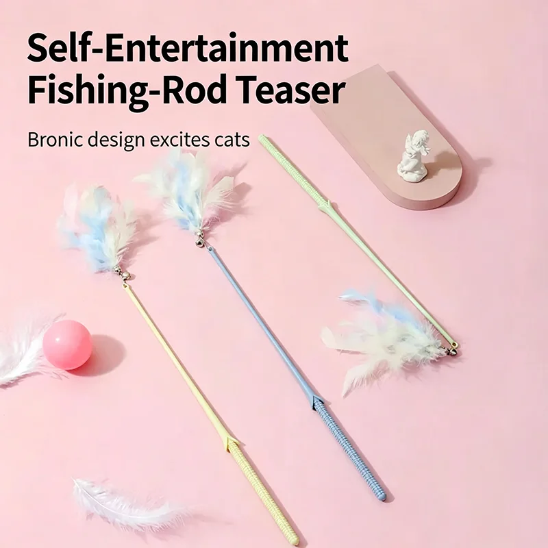 Interactive Cat Teaser Toy Feather Wand with Bell Durable Stick Kitten Interactive Training Boredom Relief Cat Pet Supplies