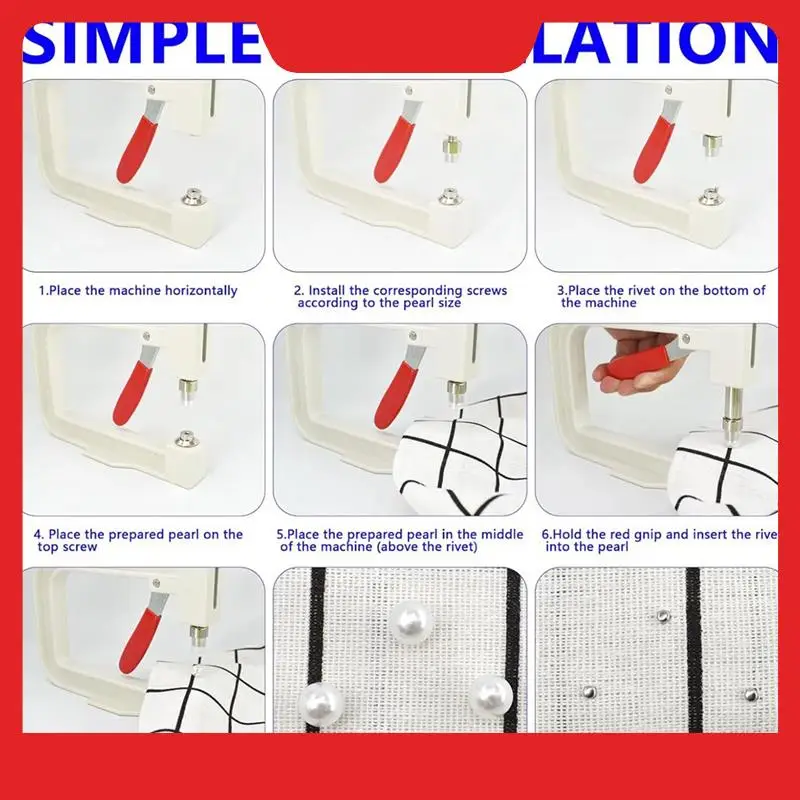 Pearl Setting Machine Hand Press Tools With 5 Size Of Round White Pearl Beads Rivet Studs For Decorating Clothes