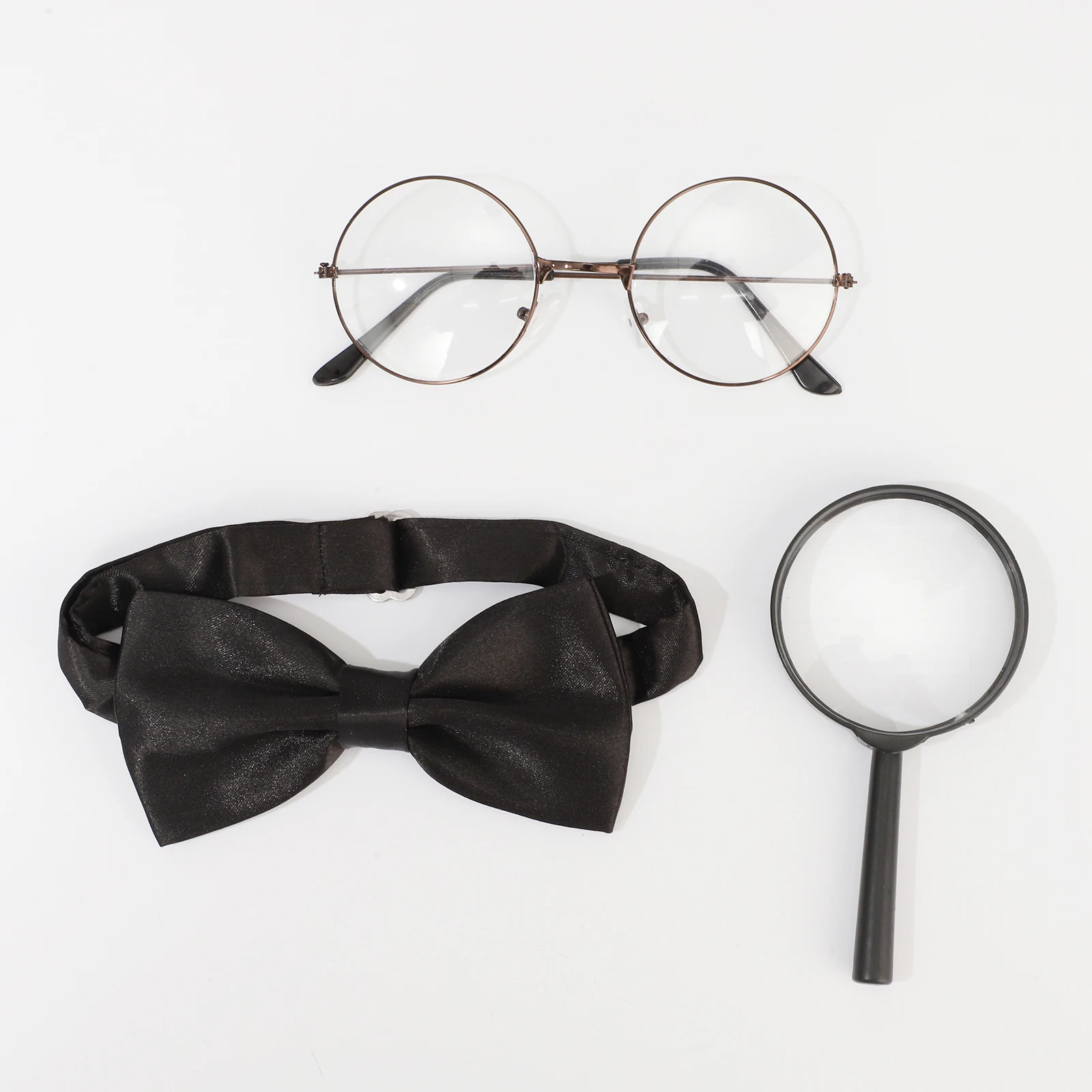 Detective Costume Accessories Cosplay Props Hat Beard Glasses Bow Tie Magnifying Lens Sets for Performance Role Play Supplies