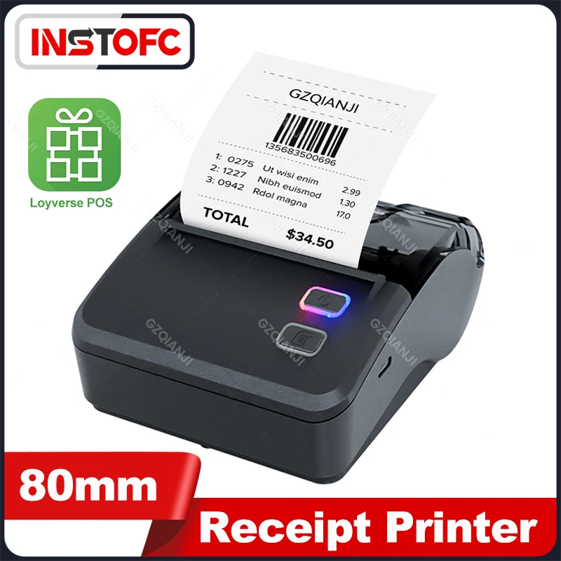 80mm Thermal Receipt Printer Wifi USB Bluetooth Portable Mini Bill Barcode Pos Maker Support Loyverse Android IOS Small Business